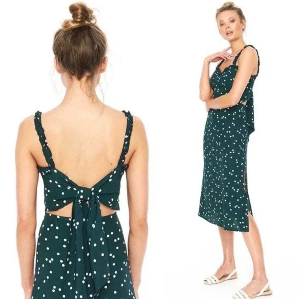 Faithfull The Brand Green & White Polka Dot Print Midi Dress (BRAND NEW UNWORN)